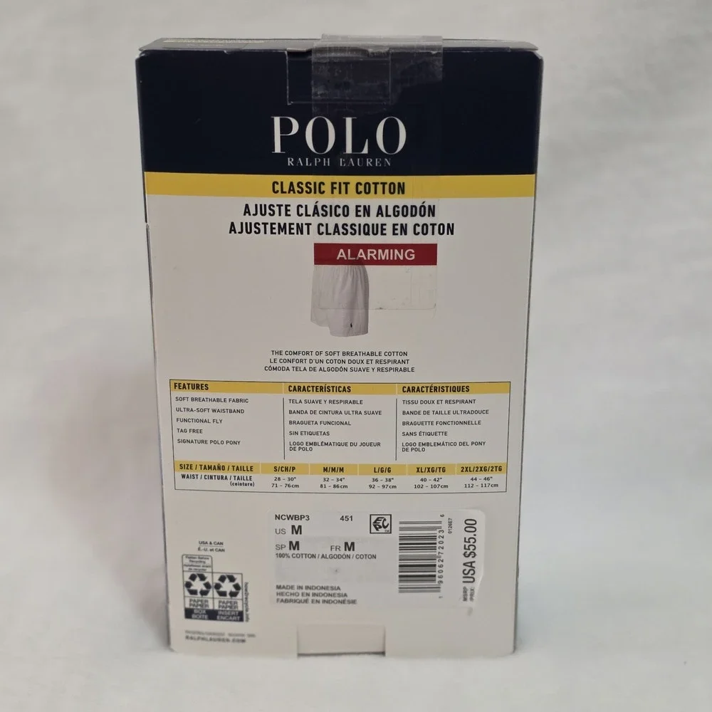 NWT Polo Ralph Lauren Men's Classic Fit Woven Boxers 3-Pack Size Medium Cotton